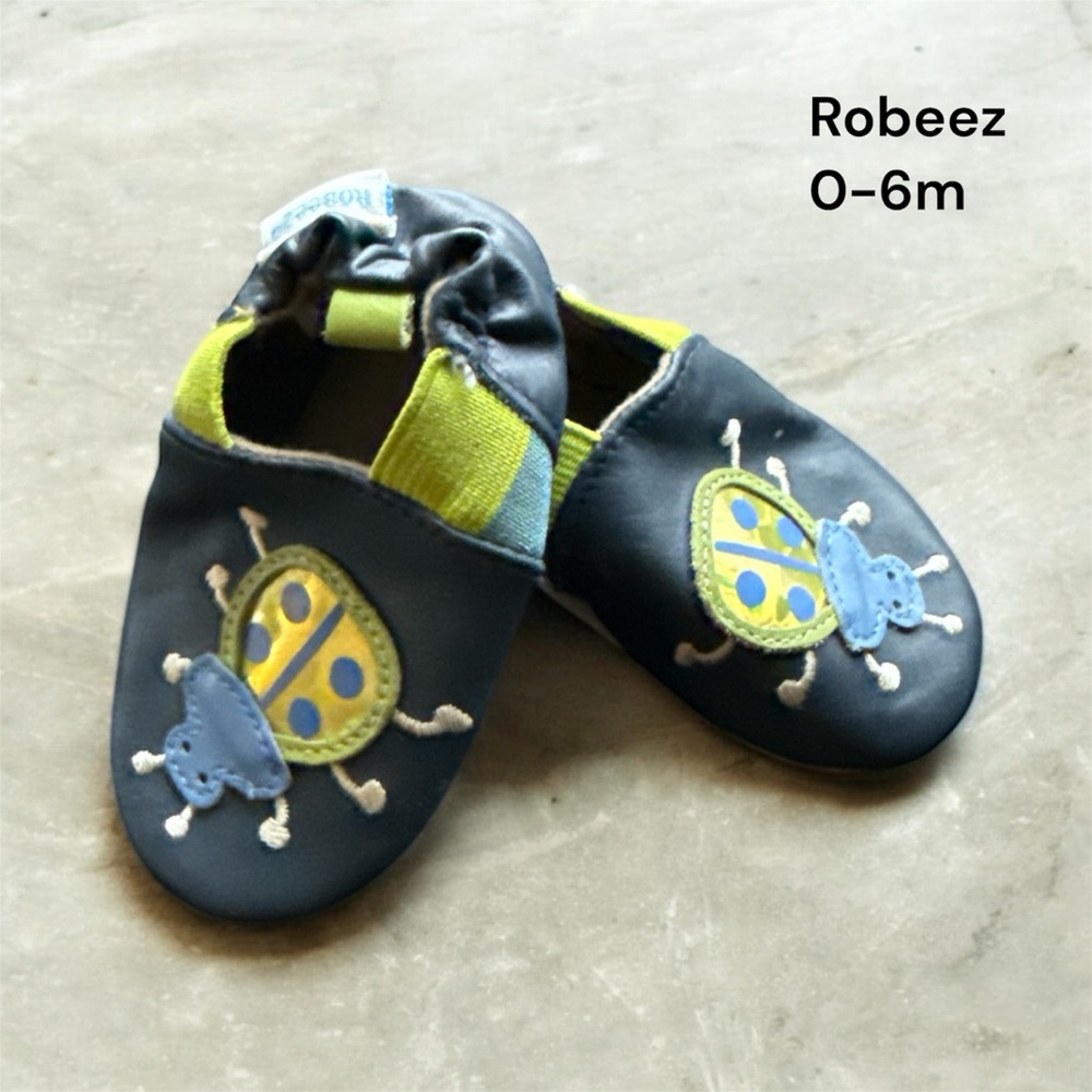 🌞❄️Robeez Navy and Lime Bug Baby Shoes